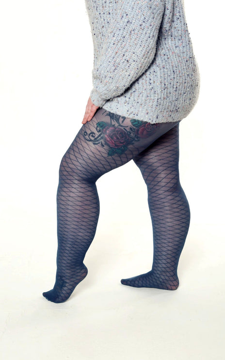 Fishnet-Effect Tights - Teal