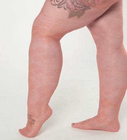 Diamond-Patterned Tights - Coral Pink